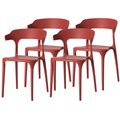 Fabulaxe Modern Plastic Outdoor Dining Chair with Open U Shaped Back, Red, PK 4 QI004228.RD.4